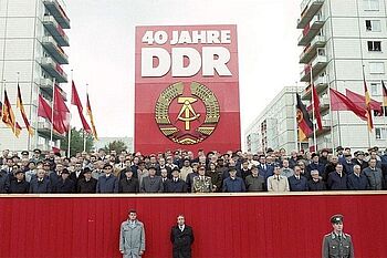 Inspecting a parade on the 40th anniversary of the GDR